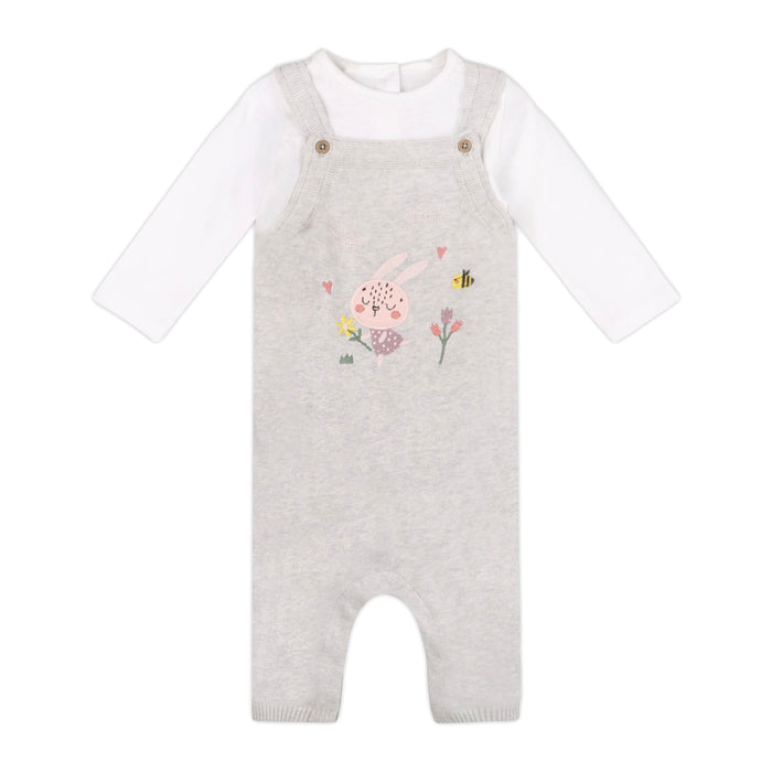 Bunny Floral Embroidered Sweater Knit Baby Overall SET (Organic Cotton)