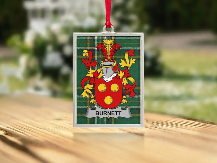 Burnett Irish family crest Christmas ornament — keepsake for the tree