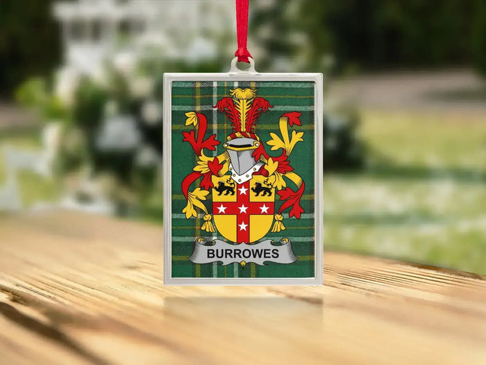 Burrowes Irish family crest Christmas ornament — keepsake for the tree