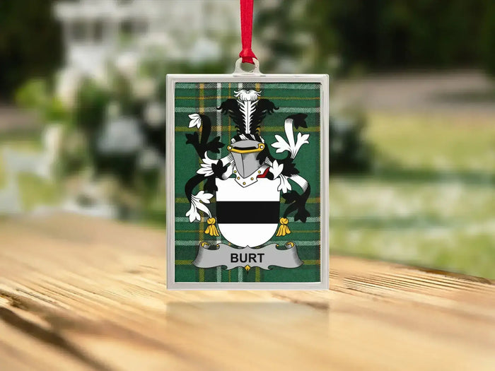 Burt Irish family crest Christmas ornament — keepsake for the tree