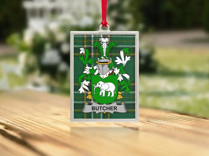 Butcher Irish family crest Christmas ornament — keepsake for the tree