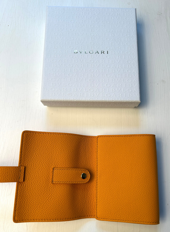 Bvlgari leather travel watch case, new in box, with compartments for storing and protecting wristwatches during travel.
