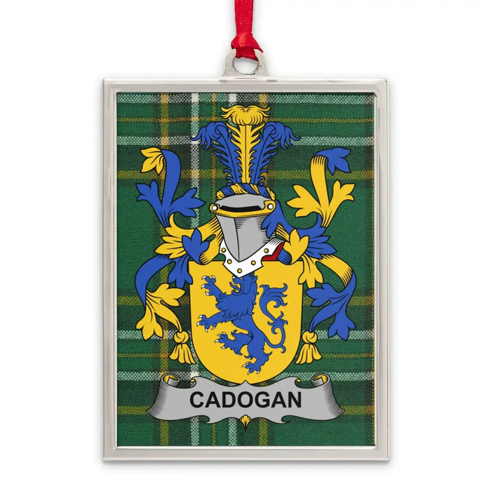 Cadogan Irish family shield silver-tone portrait-frame ornament with satin ribbon
