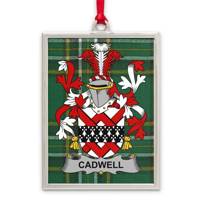 Cadwell Irish family crest Christmas ornament — silver-tone portrait-frame keepsake