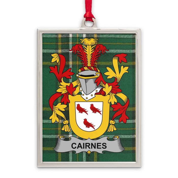 Cairnes Irish family crest Christmas ornament — silver-tone portrait-frame keepsake