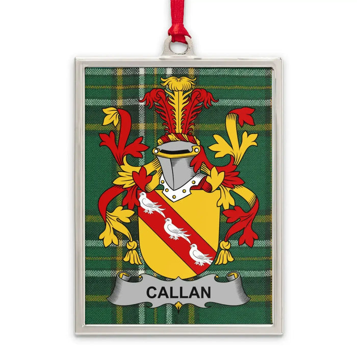 Callan Irish family crest Christmas ornament — silver-tone portrait-frame keepsake