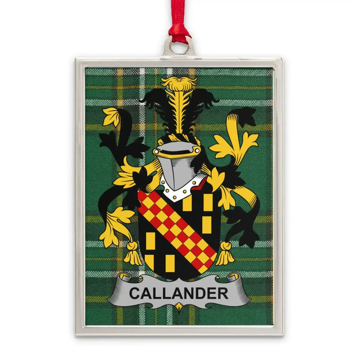 Callander Irish family crest Christmas ornament — silver-tone portrait-frame keepsake