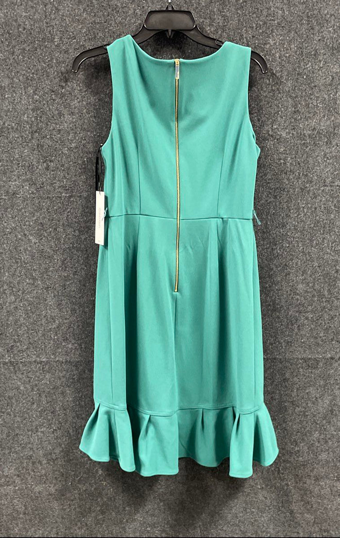 Calvin Klein Women's Teal Green Sleeveless Ruffle Hem Faux Wrap Dress NWT Sz 10