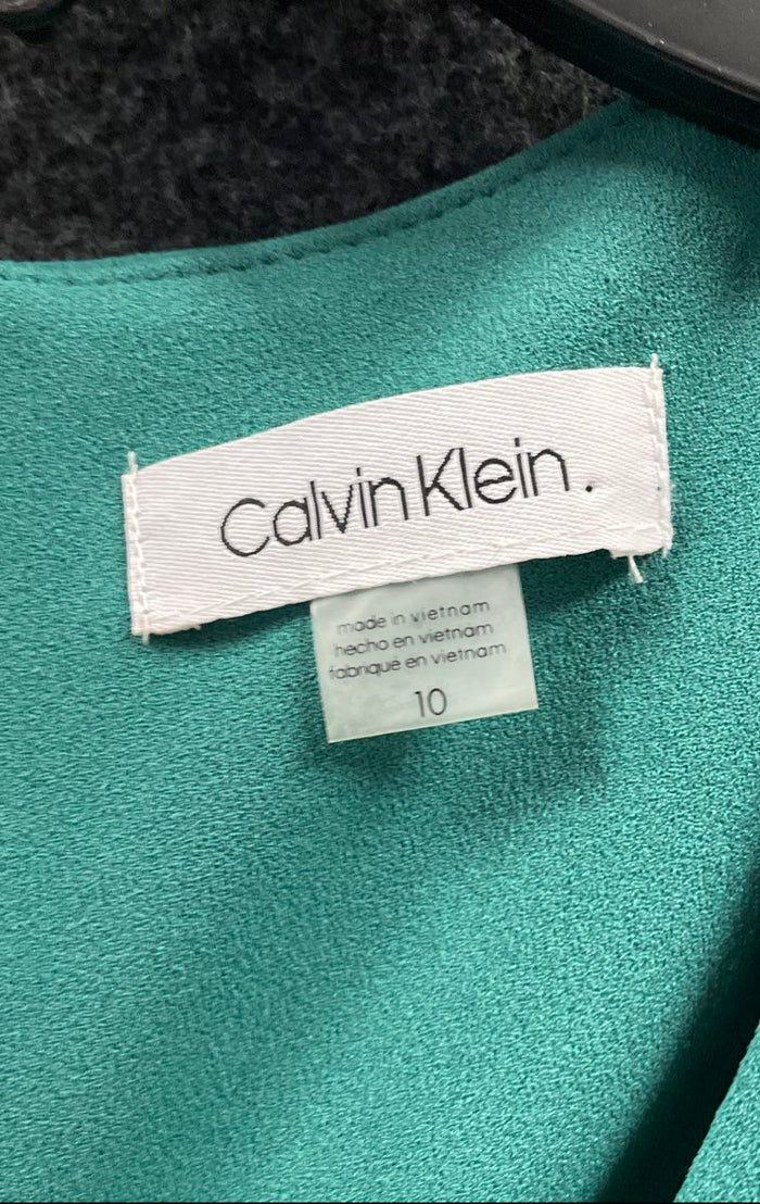 Calvin Klein Women's Teal Green Sleeveless Ruffle Hem Faux Wrap Dress NWT Sz 10