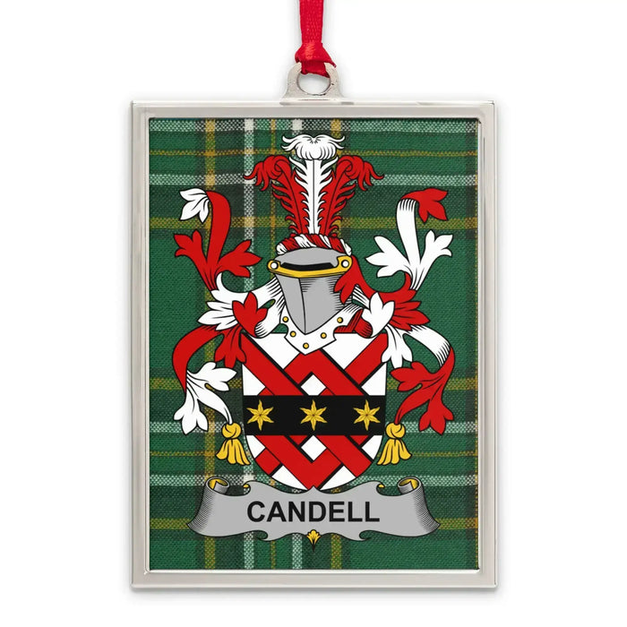 Candell Irish family crest Christmas ornament — silver-tone portrait-frame keepsake