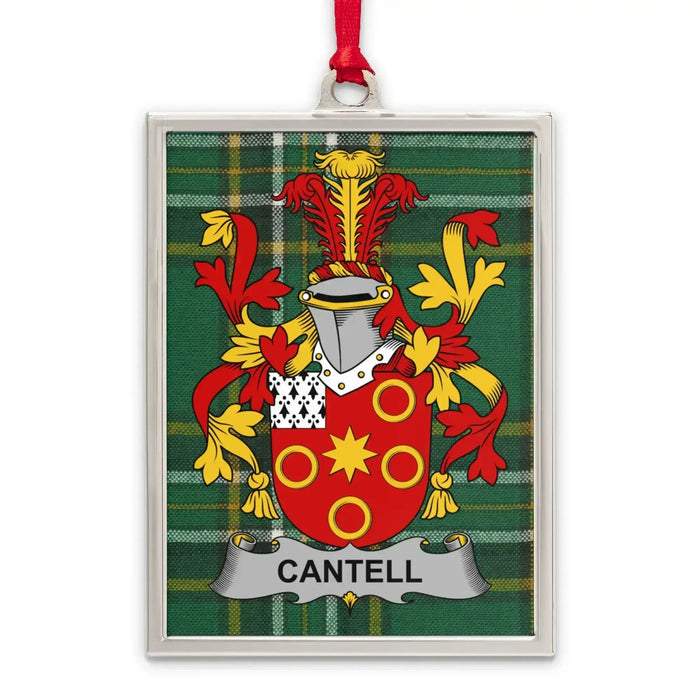 Cantell Irish family crest Christmas ornament — silver-tone portrait-frame keepsake