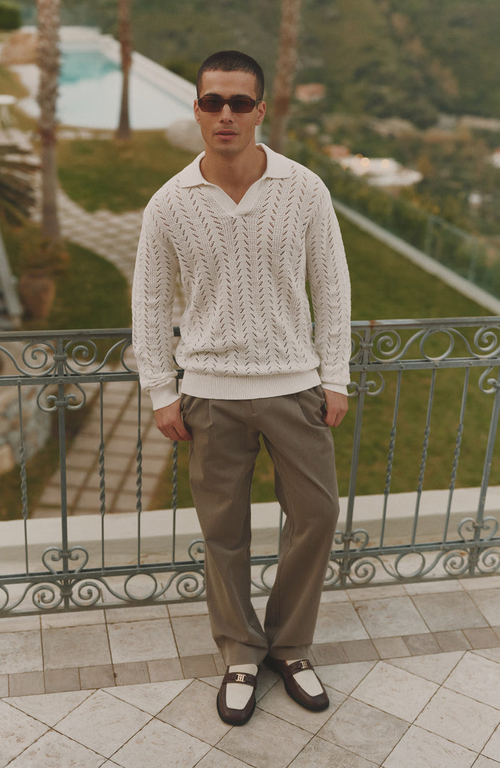 Capri Pointelle Open Collar Polo in Cream