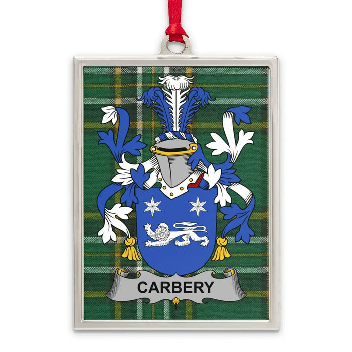 Carbery Irish family crest Christmas ornament — silver-tone portrait-frame keepsake