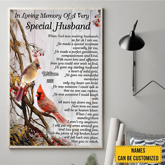 Cardinal Canvas Special Husband Memorial Gift Wall Art Wall Decor Living Home Decor