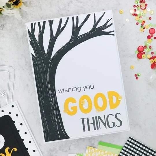 Catherine Pooler - Background Stamp - Old Oak Tree. We all know the classic image of a big old oak tree as a place of refuge, play time, and even love. It's branches gave shade and leaves told the story of the passage of time. Available at Embellish Away located in Bowmanville Ontario Canada. Example by brand ambassador.