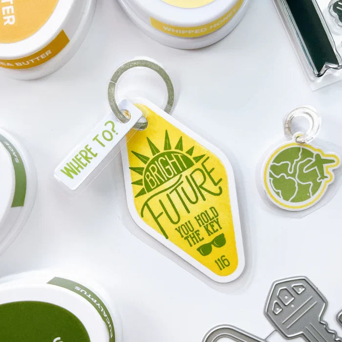 Catherine Pooler - Stamp &amp; Die Set - Charming Keys. For all of life's moments where you are moving up or moving out, we have the Charming Keys Stamp Set and Dies! Available at Embellish Away located in Bowmanville Ontario Canada. Example by brand ambassador.