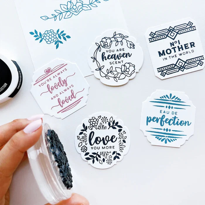 Catherine Pooler - Stamp &amp; Die Set - Heaven Scent Label. This set has sentiments that are Heaven Scent! This 6x8 Stamp Set and coordinating dies were designed to deliver a special sentiment in a the form of an illustrated cosmetic bottle label. Available at Embellish Away located in Bowmanville Ontario Canada.