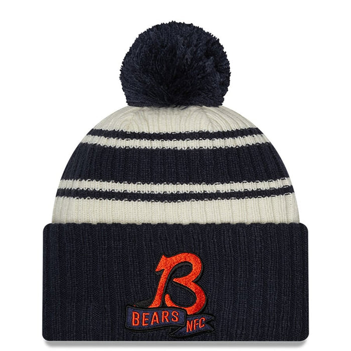 Chicago Bears New Era Cream/Navy 2022 Sideline Sport Cuffed Pom Knit Hat