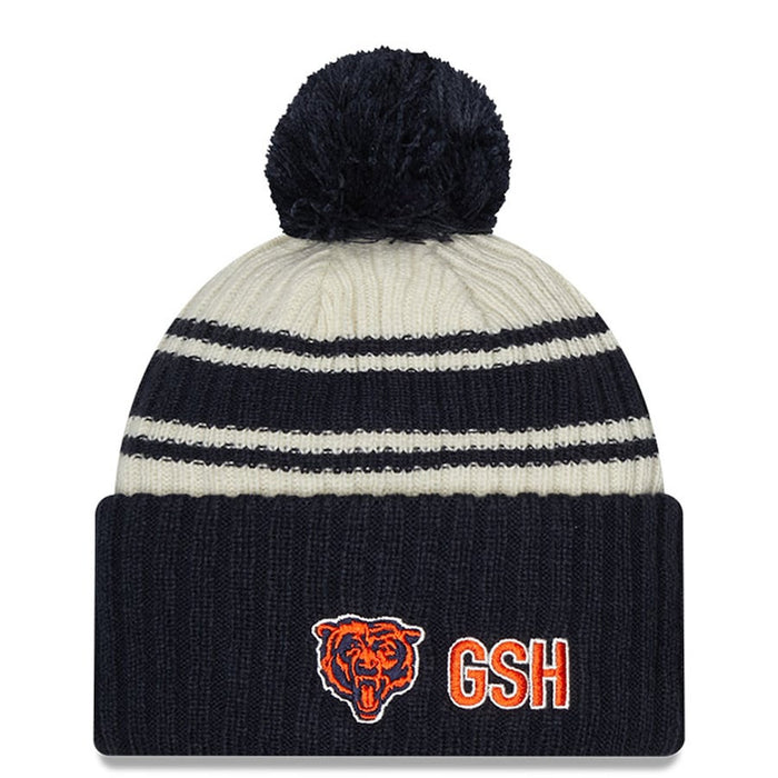 Chicago Bears New Era Cream/Navy 2022 Sideline Sport Cuffed Pom Knit Hat