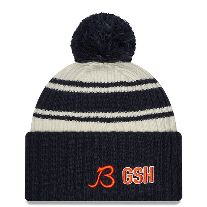 Chicago Bears New Era Cream/Navy 2022 Sideline Sport Cuffed Pom Knit Hat