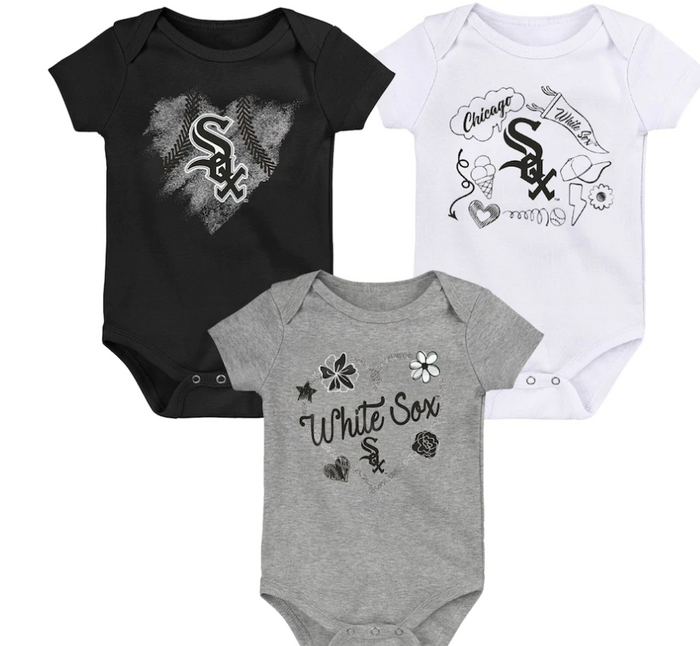 Chicago White Sox Girls Newborn & Infant 3-Pack Batter Up Bodysuit Set - Black/W