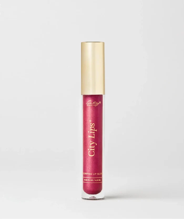 City Lips Raspberry shimmery berry lipgloss, glossy finish, smooth application, featuring vibrant berry color and subtle shimmer.