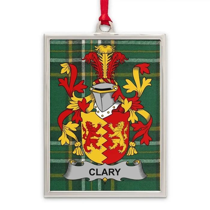 Clary Irish family crest Christmas ornament — silver-tone portrait-frame keepsake