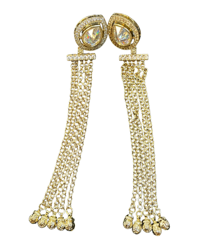 Clear - Medium - Antique Gold Finish Traditional Earrings - Bollywood - Weddings - 15ER679 07P26