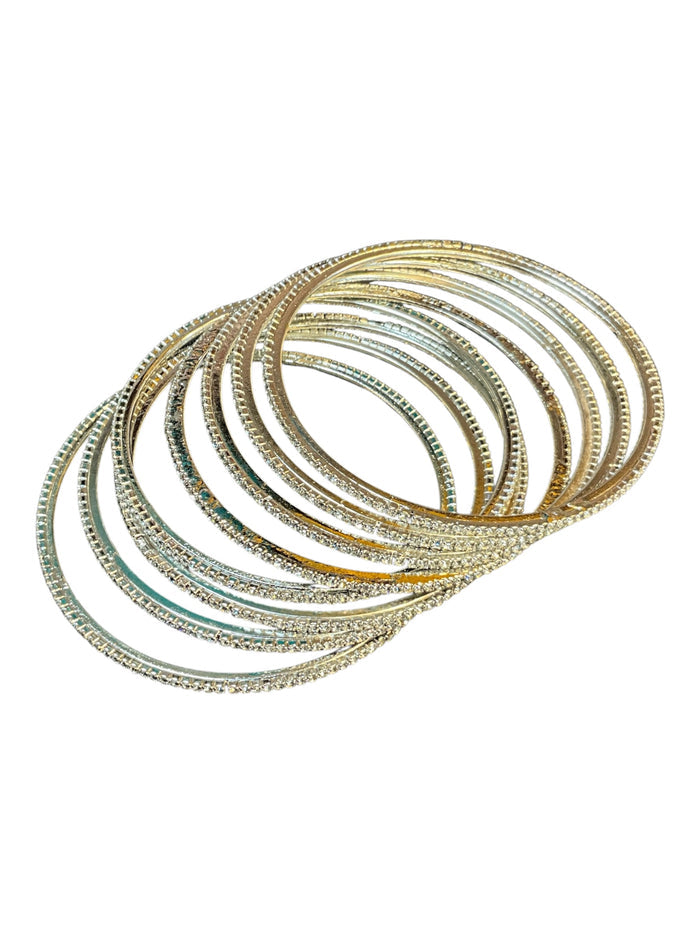 Clear / White Stones Silver Finish - Set of 8 Diamante Stone Bangles -  M to XXL - HAN2602 07Ka26