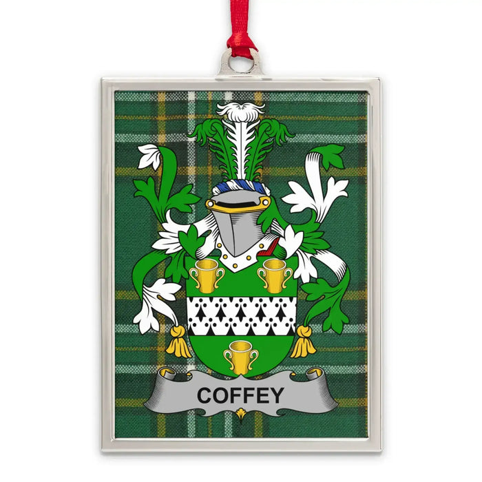 Coffey Irish family crest Christmas ornament — silver-tone portrait-frame keepsake