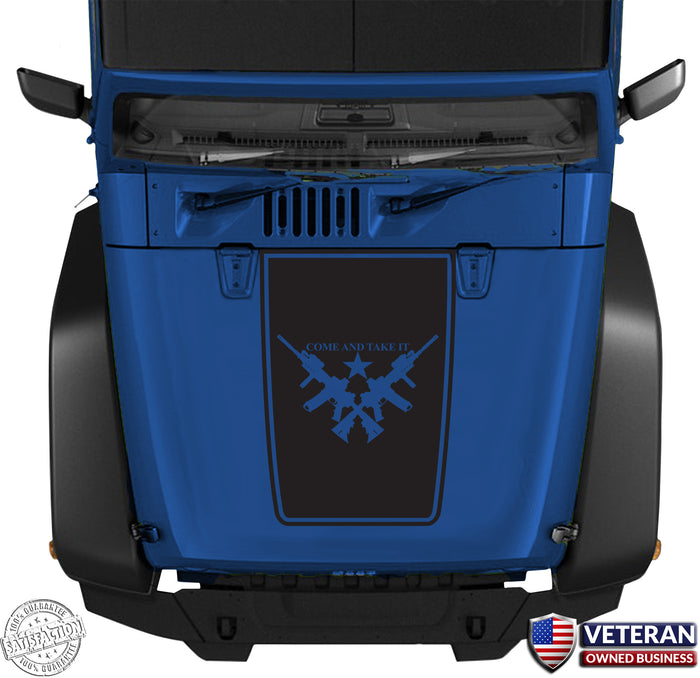 Come and Take It Hood Blackout M4 Guns Vinyl Decal fits: Jeep Wrangler JK TJ LJ 0162