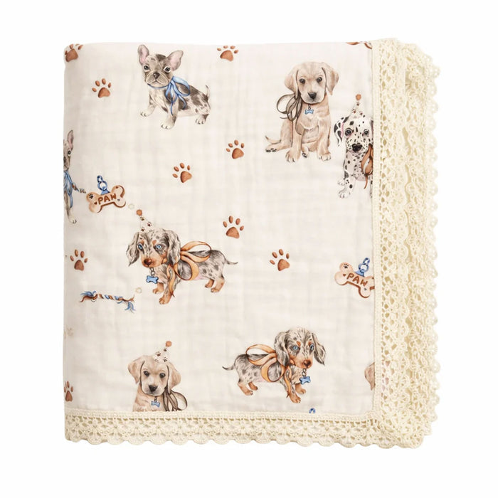 Confetti Kidz Muslin Blanket with Lace Trim - Pawfect Pals