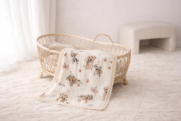 Confetti Kidz Muslin Blanket with Lace Trim - Pawfect Pals