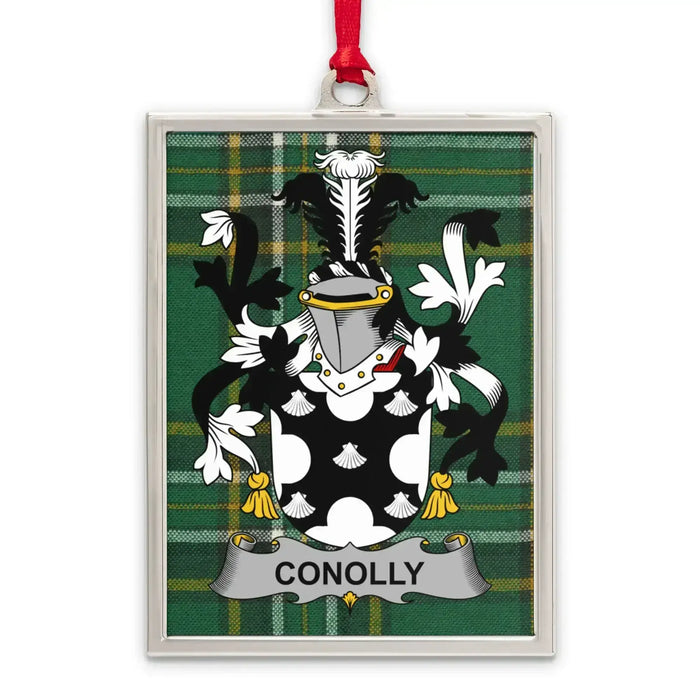 Conolly Irish family crest Christmas ornament — silver-tone portrait-frame keepsake