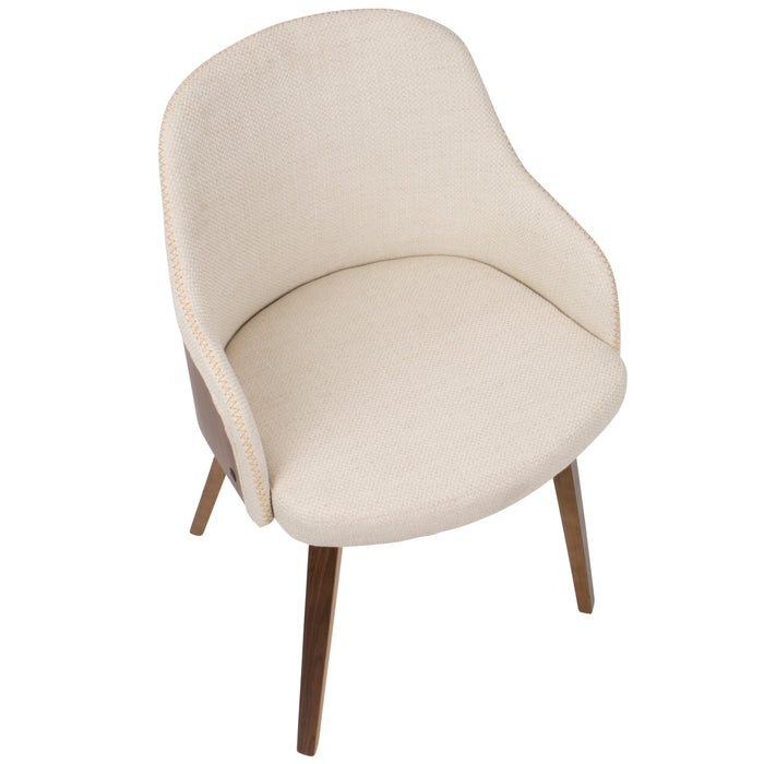 Cream Fabric Salon Accent Chair with Walnut Wood Frame