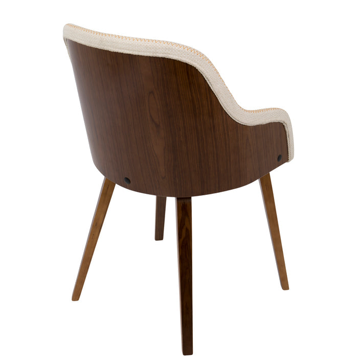Cream Fabric Salon Accent Chair with Walnut Wood Frame