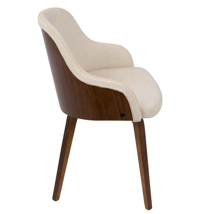 Cream Fabric Salon Accent Chair with Walnut Wood Frame