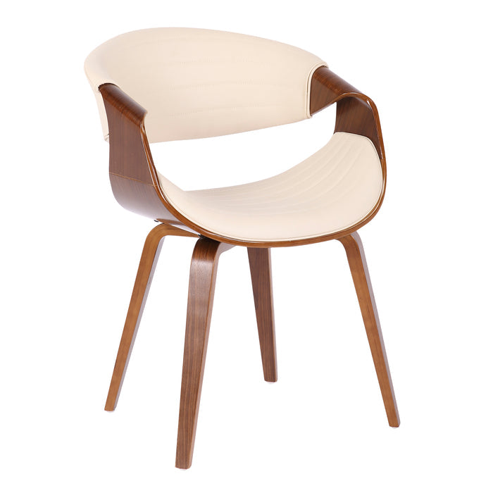 Cream Faux Leather Salon Accent Chair with Walnut Bent Wood Legs