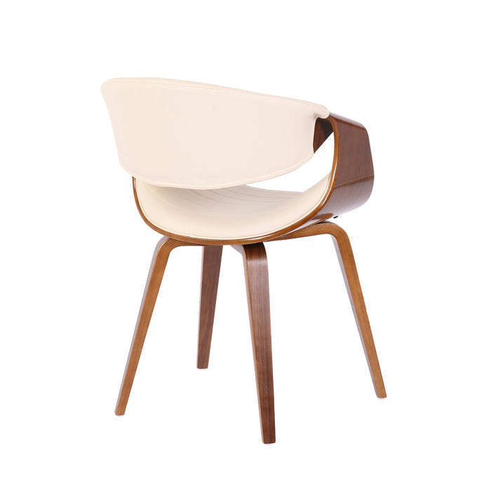 Cream Faux Leather Salon Accent Chair with Walnut Bent Wood Legs