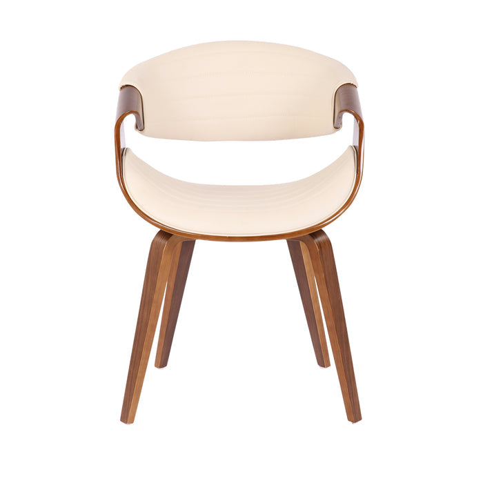Cream Faux Leather Salon Accent Chair with Walnut Bent Wood Legs