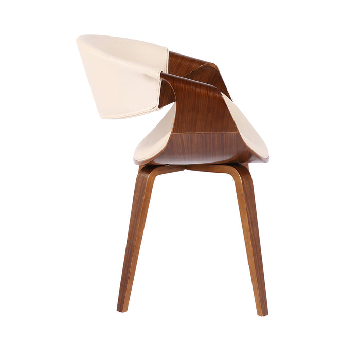 Cream Faux Leather Salon Accent Chair with Walnut Bent Wood Legs