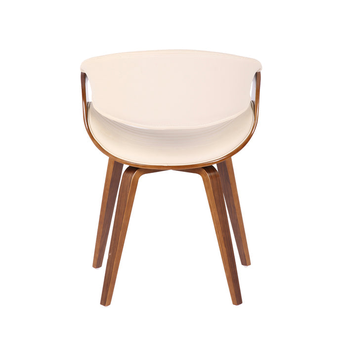 Cream Faux Leather Salon Accent Chair with Walnut Bent Wood Legs