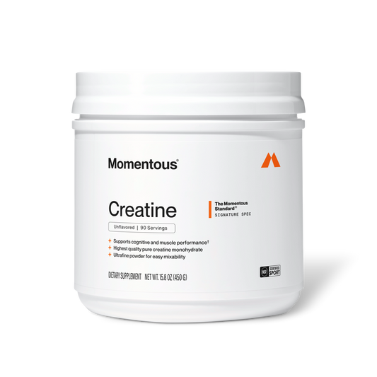 Momentous Creatine Monohydrate jar, unflavored 90 servings, 15.8oz 450g, NSF Certified Sport, Signature Spec, supports cognitive and muscle performance, highest quality pure creatine monohydrate, ultrafine powder for easy mixability