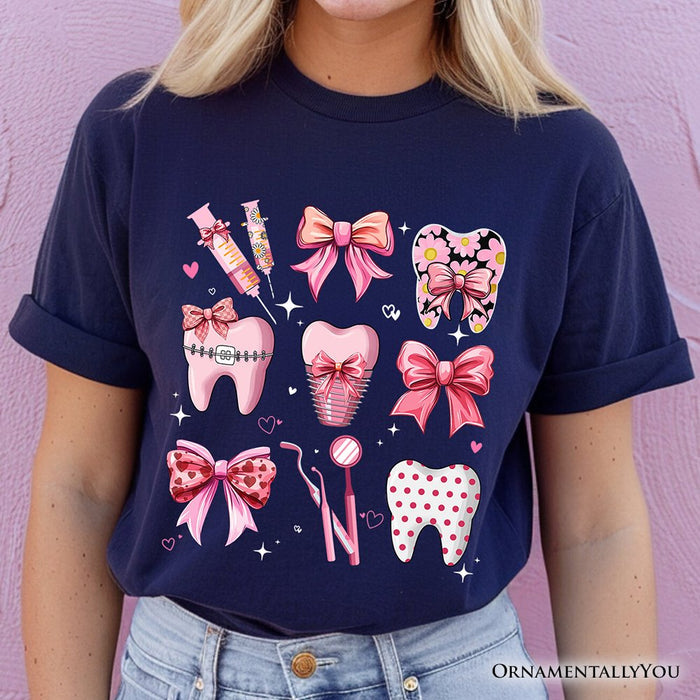 Dental Squad Coquette T-Shirt, Pink Teeth Dentist Life Bow Tee T-Shirts OrnamentallyYou