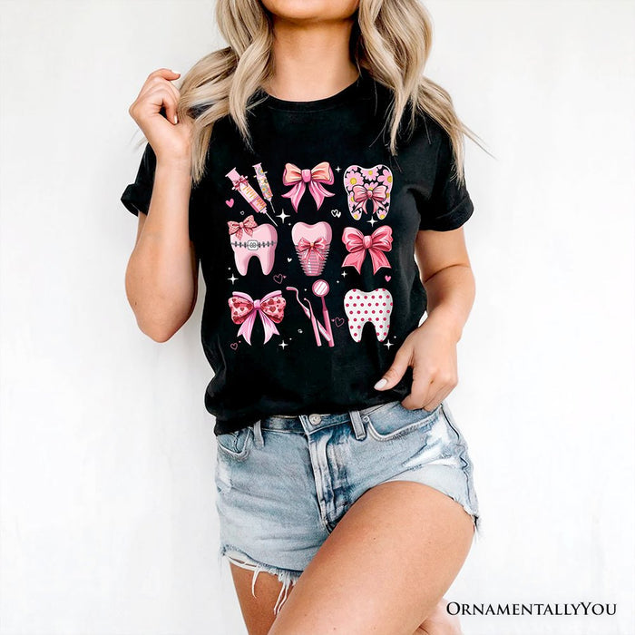 Dental Squad Coquette T-Shirt, Pink Teeth Dentist Life Bow Tee T-Shirts OrnamentallyYou