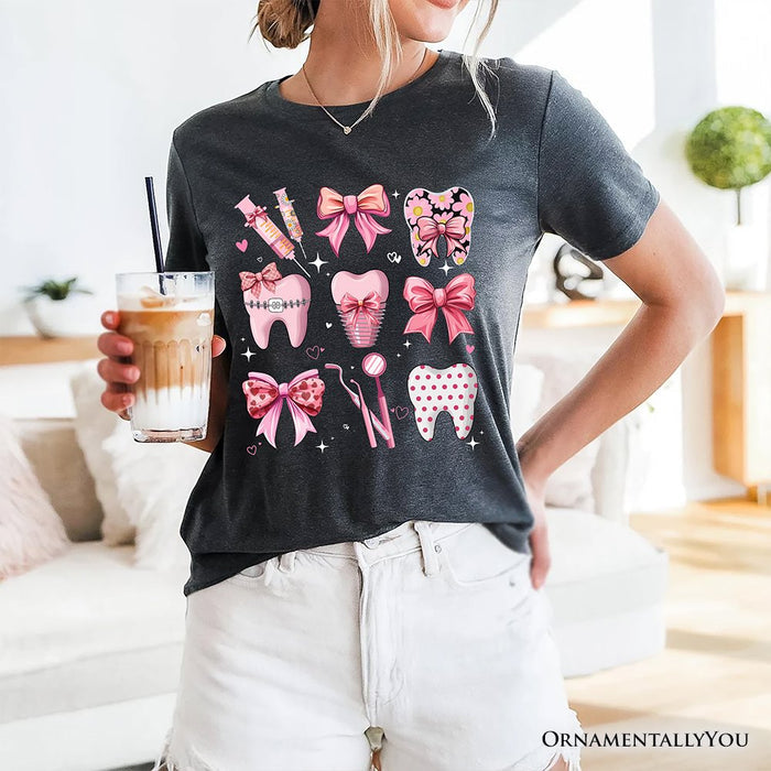 Dental Squad Coquette T-Shirt, Pink Teeth Dentist Life Bow Tee T-Shirts OrnamentallyYou