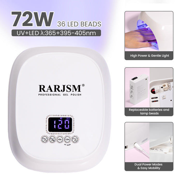 Diamond Lux Pro 72W UV LED nail lamp cordless wired dual mode rechargeable 7800mAh battery 36 LED bulbs professional