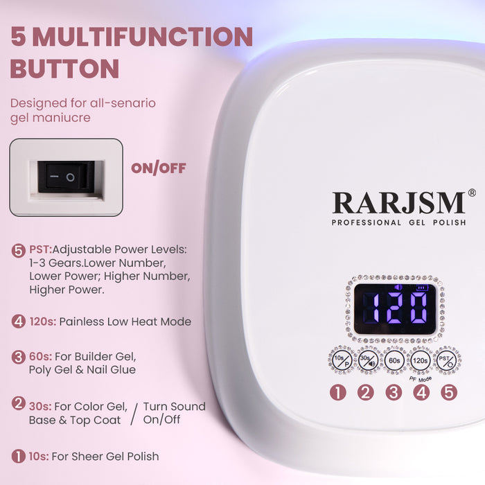 5 multifunction button adjustable power levels 10s 30s 60s 120s PST designed all-scenario gel manicure