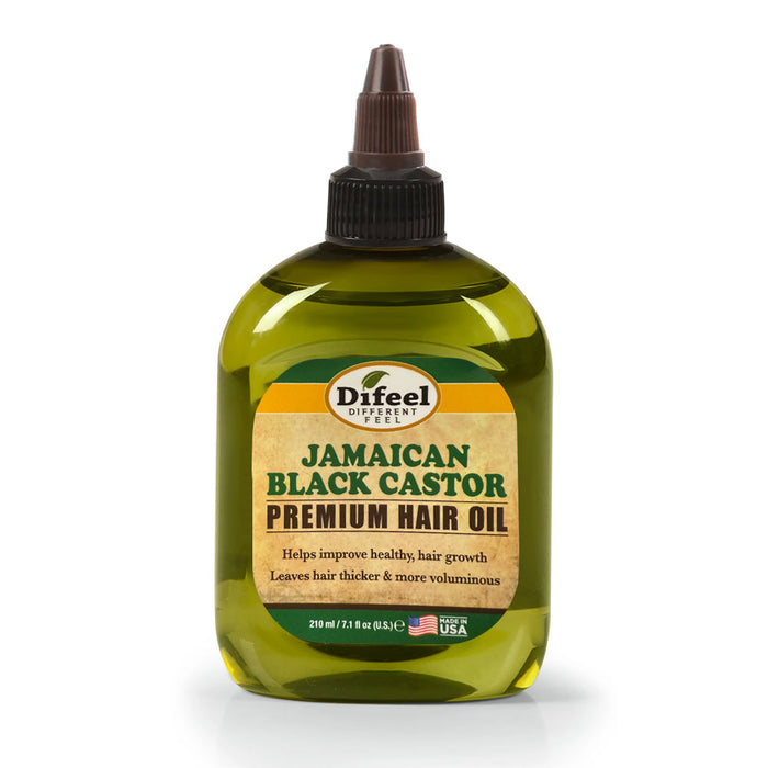 DIFEEL Jamaican black castor hair oil in green squeeze bottle with precision nozzle for hair growth