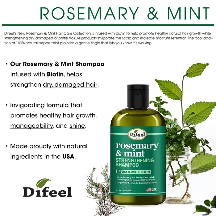Difeel rosemary & mint shampoo infused with biotin شامبو الشعر بزيت اكليل الجبل والنعناع من ديفيل